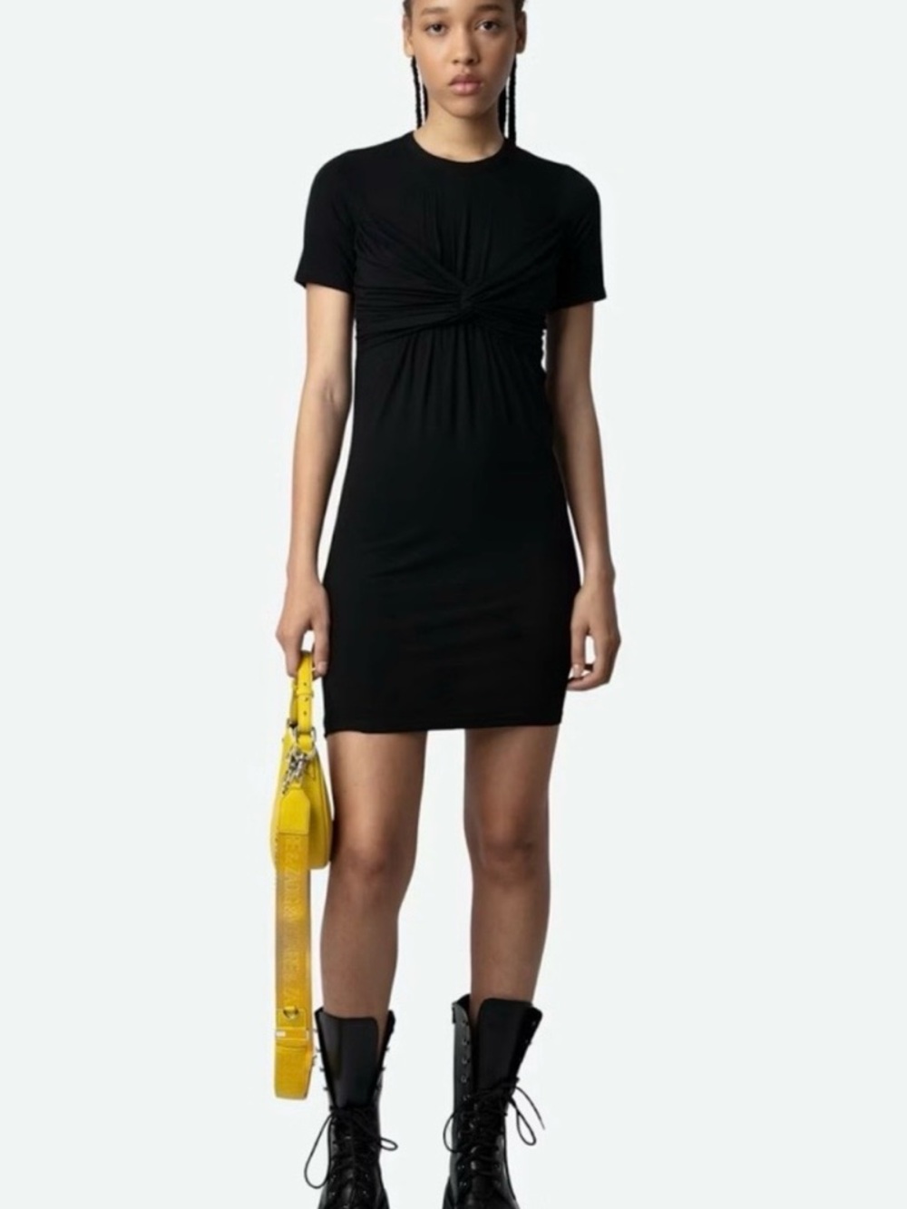 Zadig & Voltaire Black Knot-Front Mini Shirt Dress  XS Retails $359